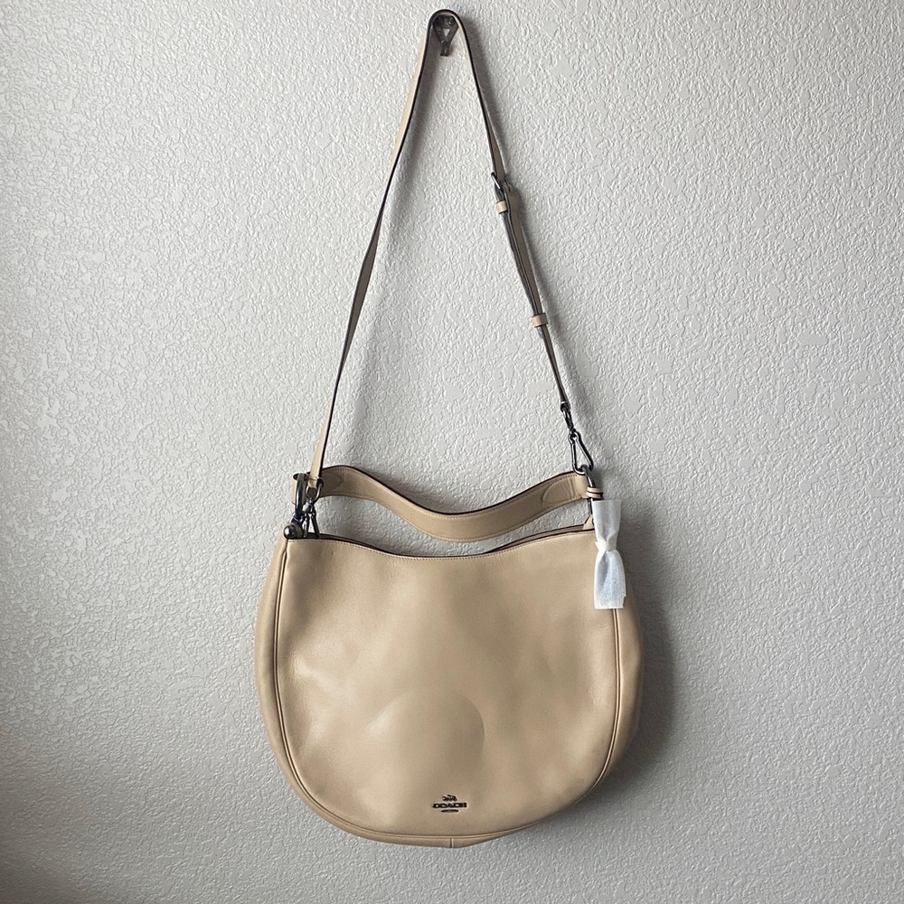 COACH Beachwood Beige Leather Snap NOMAD Hobo Shoulder Bag Purse #36026 - Picture 7 of 16